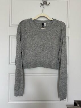 Divided Gray Cropped Crewneck Sweater